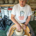 Matthew Blakely at work in his workshop 2017 - Throwing
